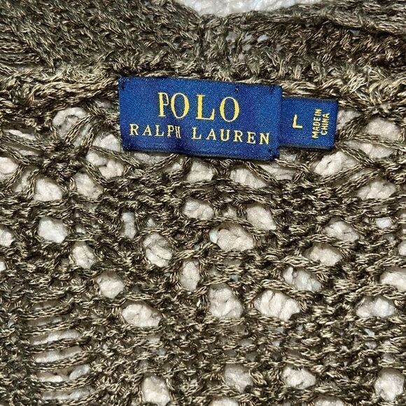 Vintage Polo Ralph Lauren Boho Fringe Linen Knit Cardigan Sweater Women’s Large - Picture 10 of 14
